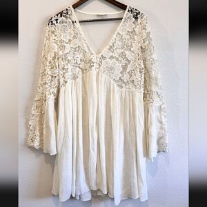 Cream Lace Boho Tunic Top